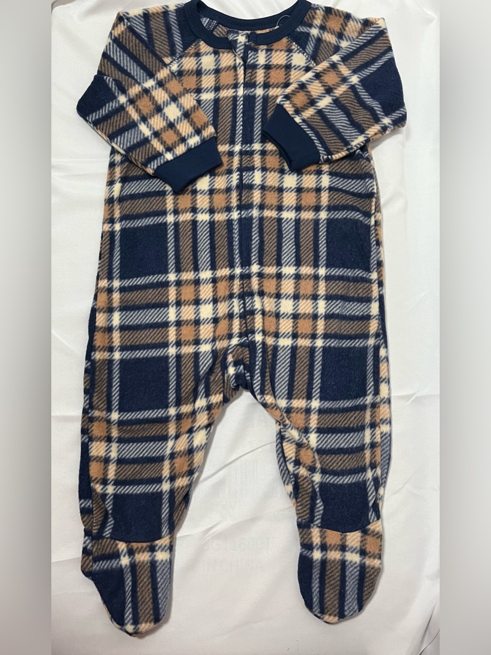 PJ Place Baby Fleece Footed Sleeper Plaid Blue Tan 3-6M NWT One Piece Pajamas